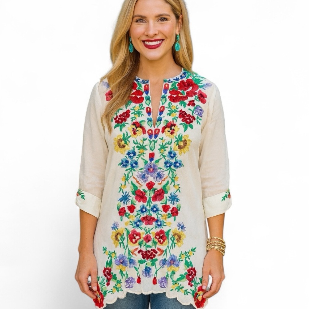 Johnny Was heavily embroidered Gala tunic in Shell NWT - Picture 2 of 10